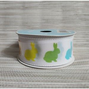 Wired Ribbon 1.5" x 30' White with Bright Colorful Bunnies Rabbits Silhouettes
